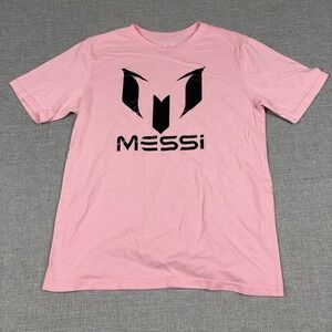 Messi Shirt Mens L Pink Logo Graphic Tee Tagless Lightweight Jersey Soccer